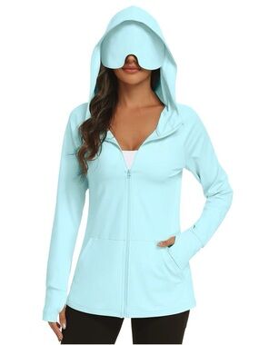 SESE CODE Aqua Light Blue Zip Up Hoodie Lightweight Eye Mask XL